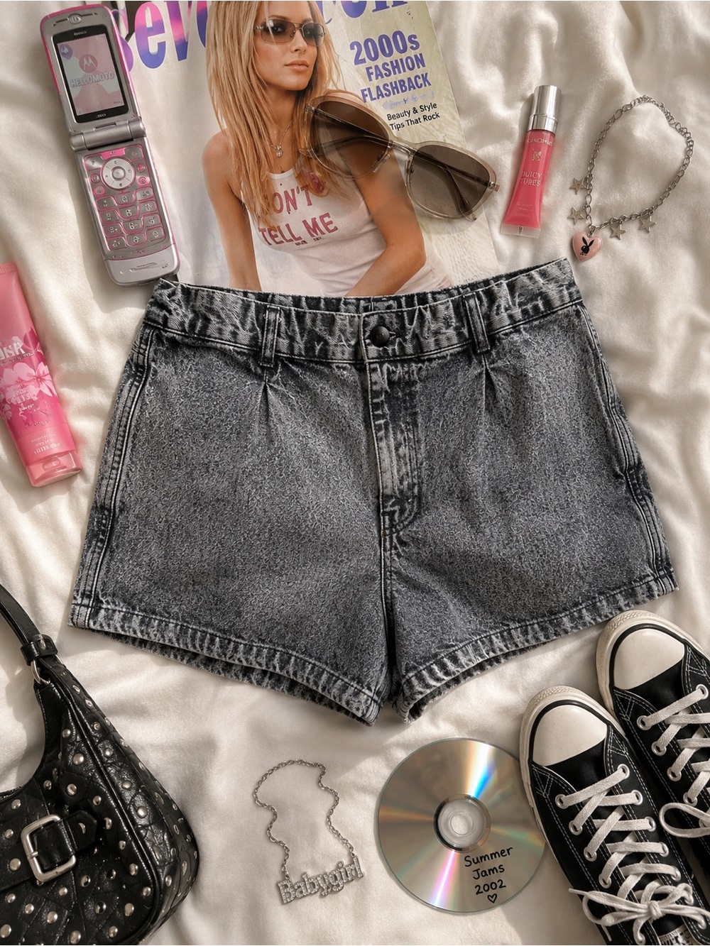 Women's High-Rise Washed Black Denim Shorts Vintage